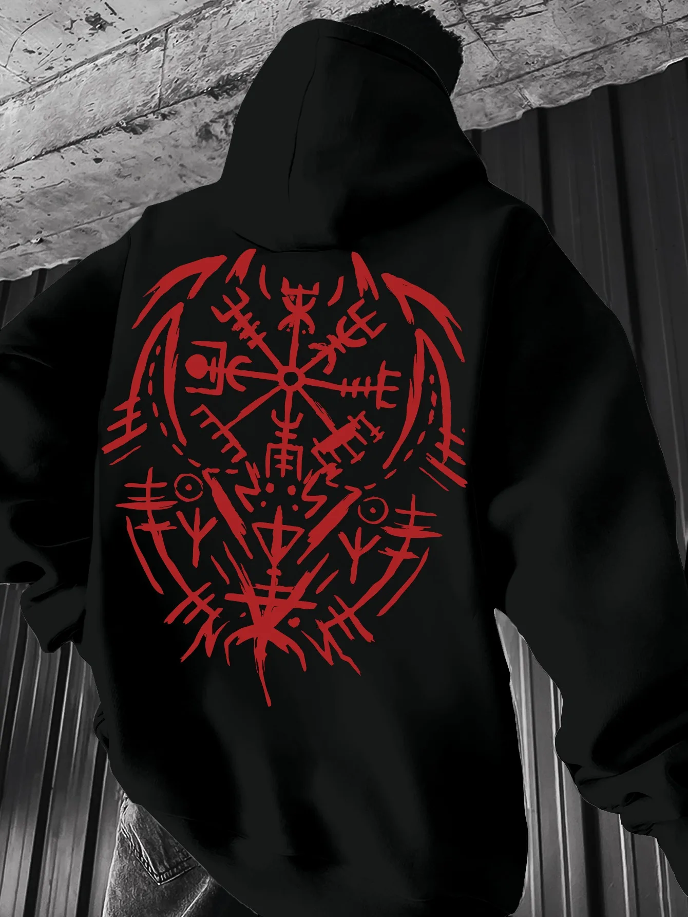 Moletom Masculino de Lã com Estampa de Runas Viking, Quente para o Inverno, Roupa Esportiva, Moletom Casual Solto para Treino