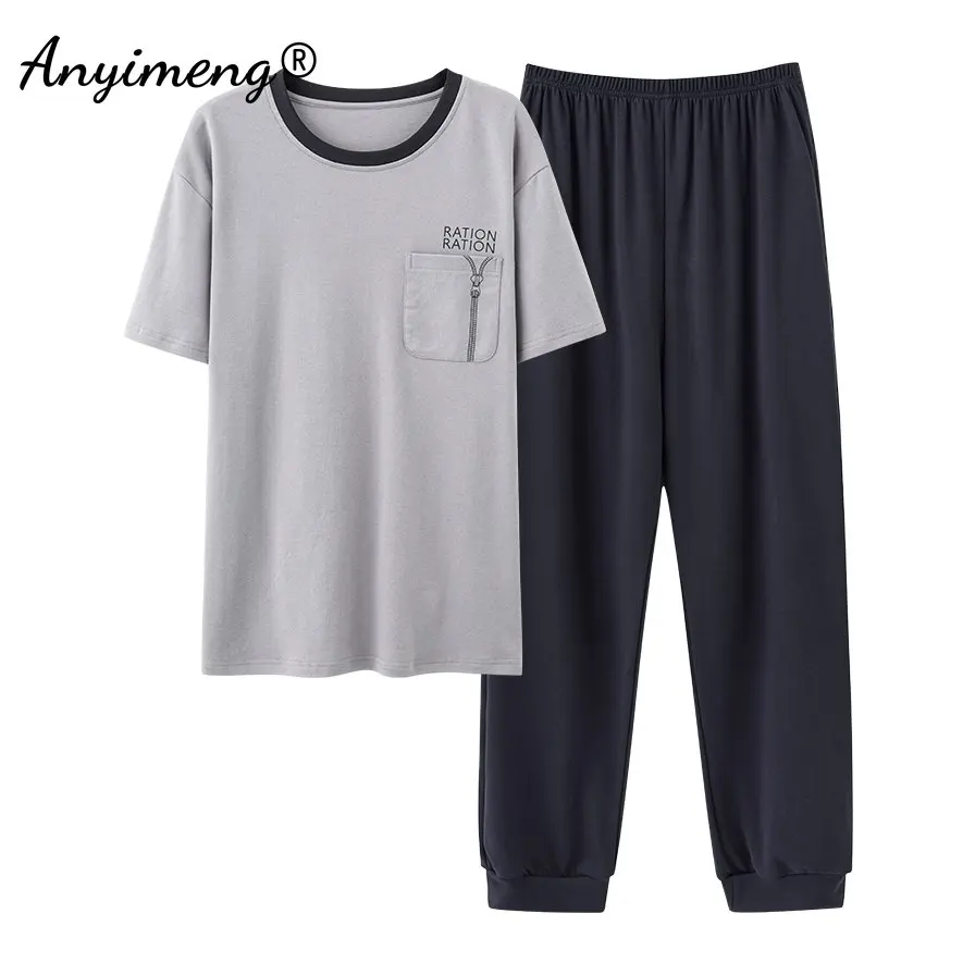 Plus Size Herren-Pyjama-Set aus Baumwolle, Sommer, neue Loungewear für Jungen, Freizeit-Pyjama, sportliche Nachtwäsche, minimalistischer Stil, Pyjama für Herren