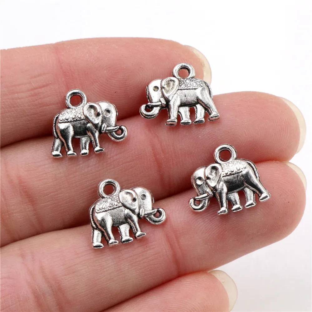 10pcs Charms double sided elephant 13x12mm Tibetan Silver Plated Pendants Antique Jewelry Making DIY Handmade Craft