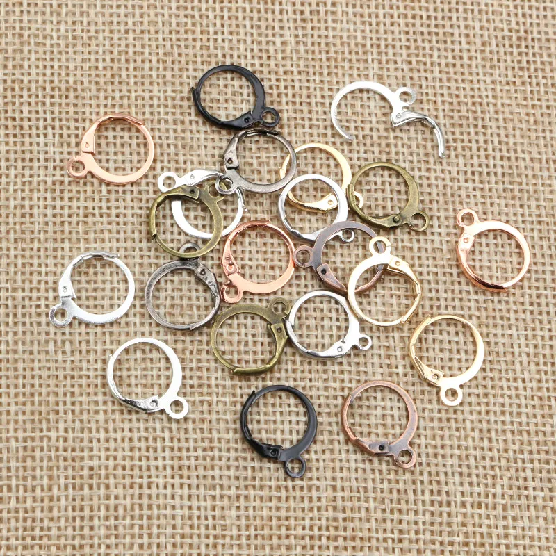 30pcs 14x12mm High Quality Silver Plated Rose Gold Color Rhodium Plated Brass French Earring Hooks Wire Settings Base WholeSale