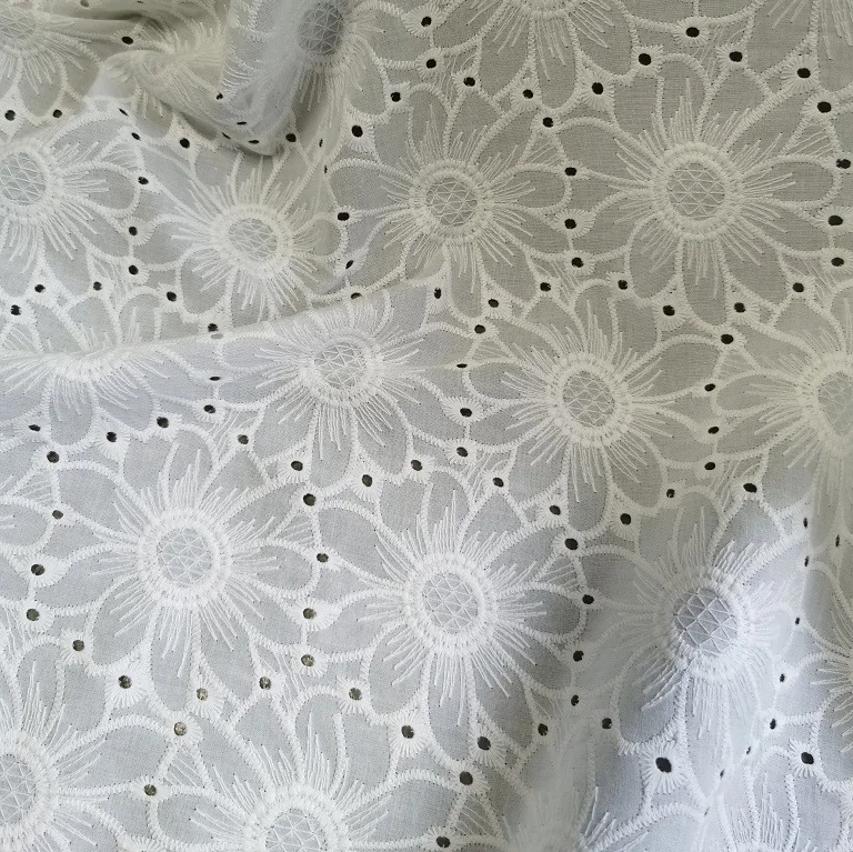 

Thin elegant embroidered hollow-out floral cotton fabric for sewing clothing home decor fabrics designer fabrics