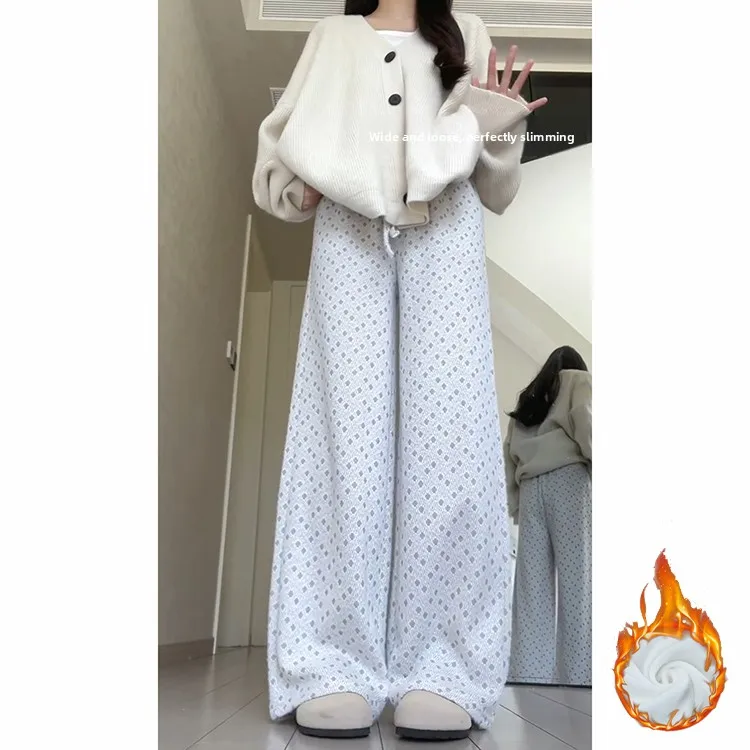 Pantaloni casual coreani a pois Thiened Fce Pantaloni a gamba larga a vita alta Traspiranti Comodi Gamba dritta morbida e Thi...