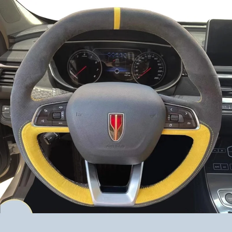 

For Hongqi H5 H7 H9 HS7 HS3 HS5 E-HS9 E-QM5 Type D Manual Hand Sewn Needle Thread Car Steering Wheel Cover Car Accessories Suede