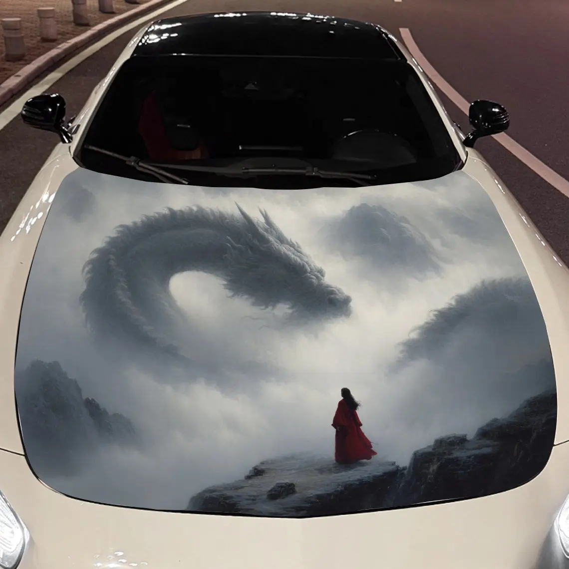 

The Dragon and the Woman in Red Car hood packaging sticker, PVC material, self-adhesive waterproof, anti-slip paint, car exterio