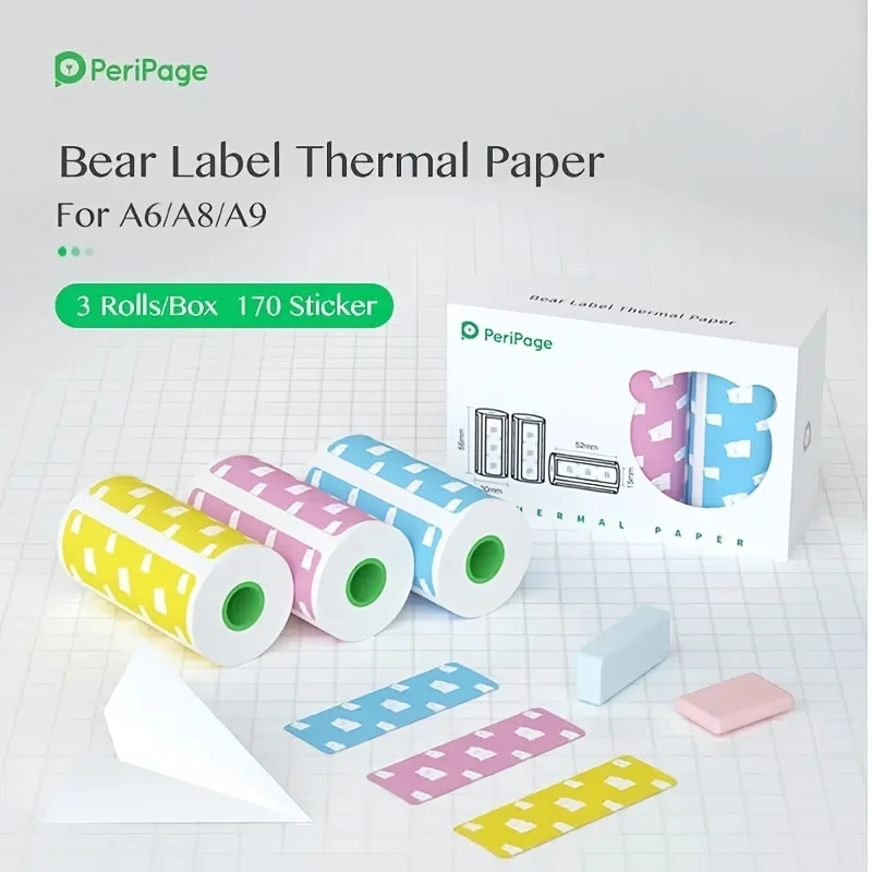 3 Rolls/Box PeriPage Thermal Sticker Label Paper - 10 Year Retention Period - 15mm/30mm 56x30mm/2.2x1.2in