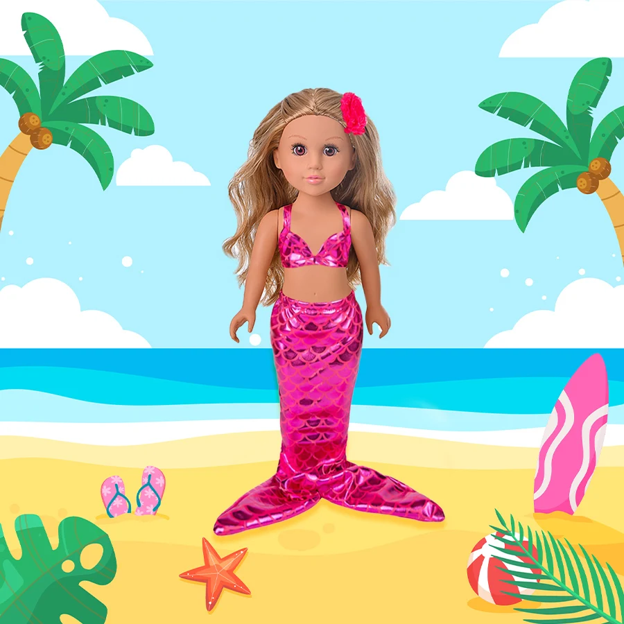 

18Inch Doll Mermaid Tail Set Clothes Realistic American Doll 43 Cm Girl's Reborn Baby Clothes,Pattern T-shirt Kids Dolls Gifts