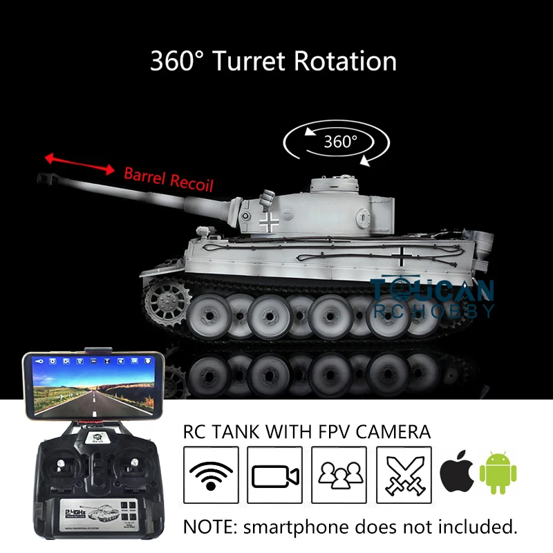 TK7.0 FPV HENG LONG 1/16 Tiger I RC Tank 3818 360 Turret Barrel Recoil Remote Control Car Vehicle TH17282-SMT4