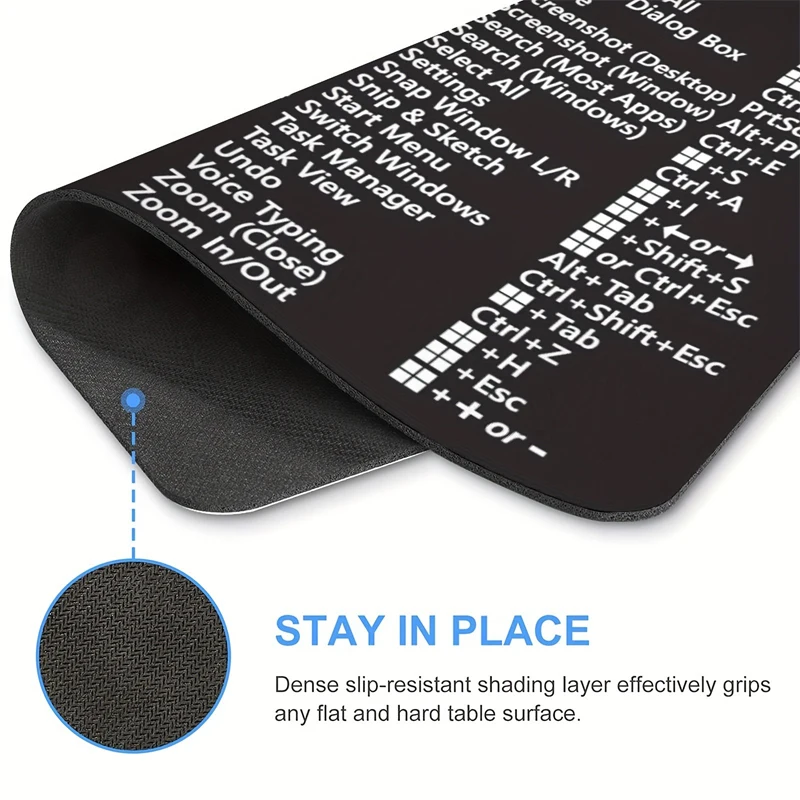 Black Windows 11 10 Word Excel Keyboard Shortcuts Mouse Pad Thickened 240X200X2mm Thick Computer Anti-skid Rubber Mouse Pad