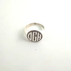 Custom 925 solid silver  Letter Logo Ring Personalized Engraved 13mm Signet Pinky Ring For Men Women Fashion Christmas Gifts