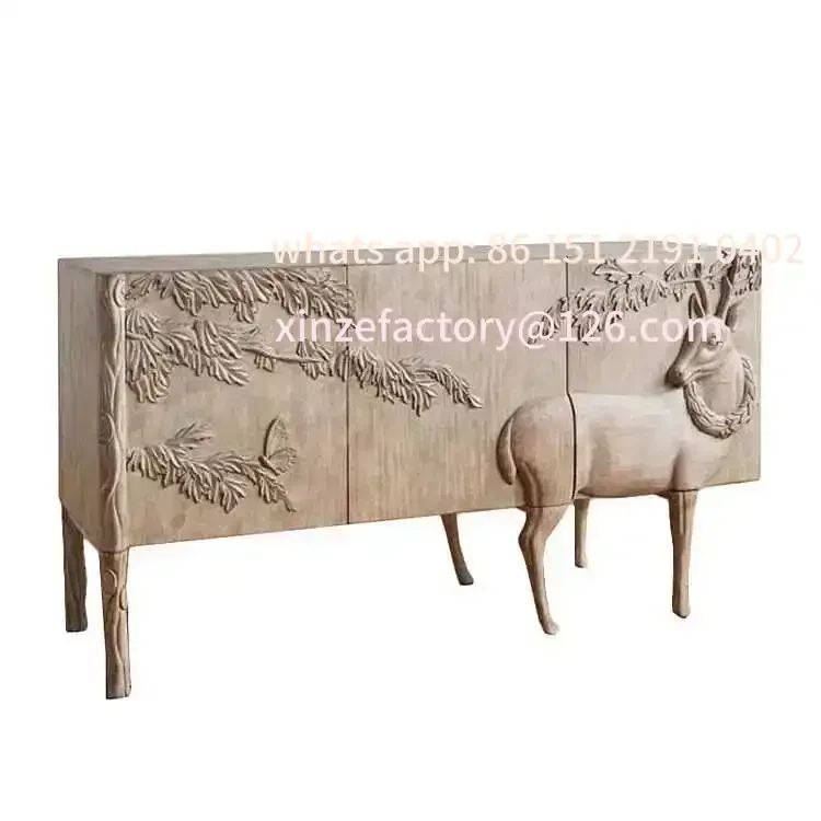 

Custom French Retro TV Storage Cabinet Carved Porch Elk Wine Side Cabinet
