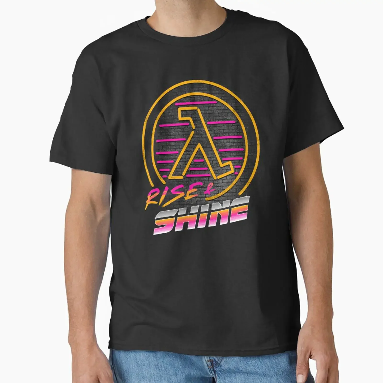 Rise Shine Neon Classic T Shirt vintage Washed designer clothes Slightly Comfortable Stretched graphic homme