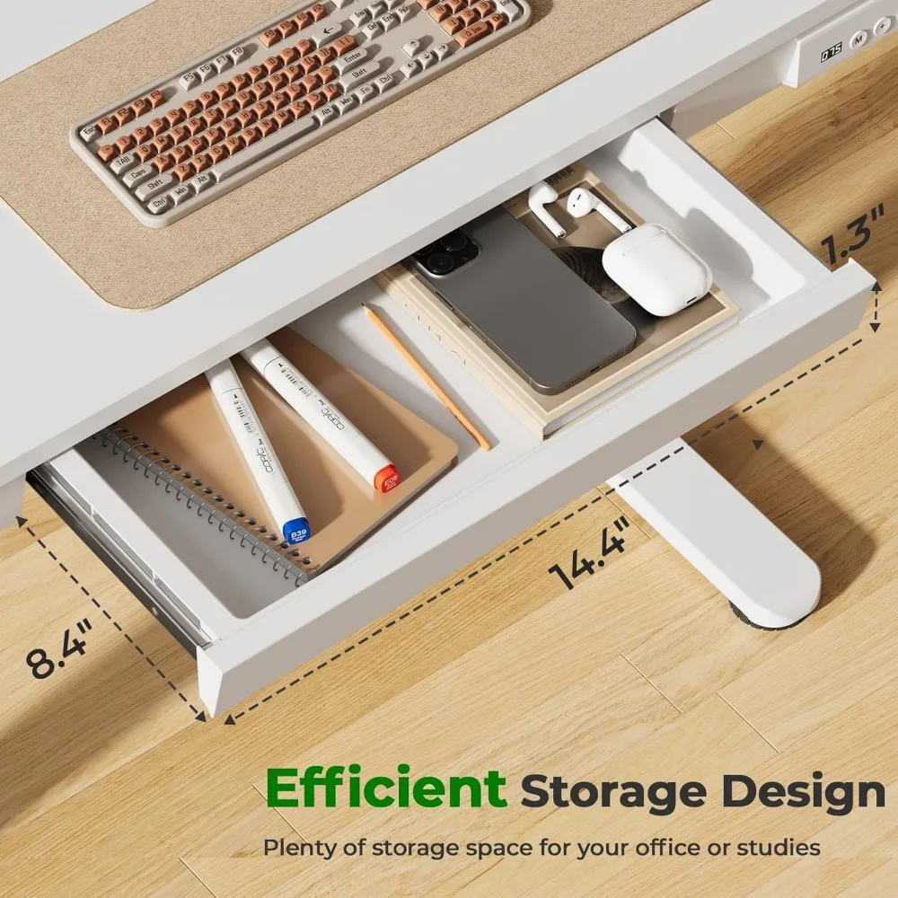 Electric Height-Adjustable Desk with Storage: 35" x 20" Compact Standing Desk