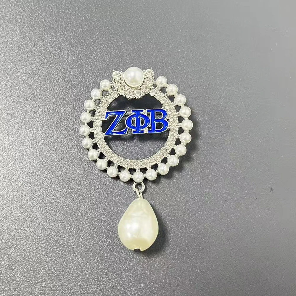 Zeta Phi Beta Jeweled Circle Lapel Pin / Blue and White /Sorority Accessory