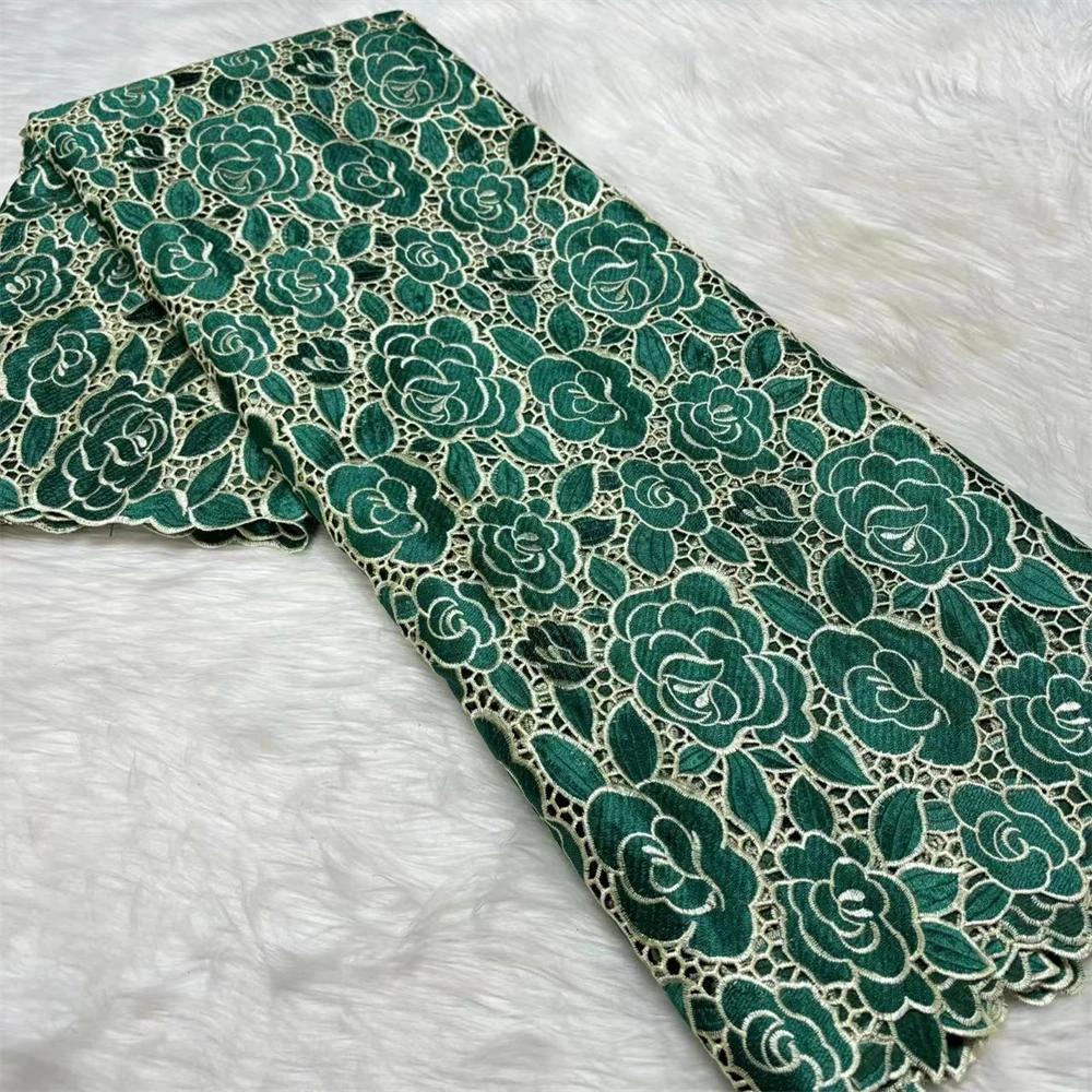 アフリカコードレース生地オレンジレースギピュール生地高品質レース 2025 女性のためのドレスブルー 5 ヤード