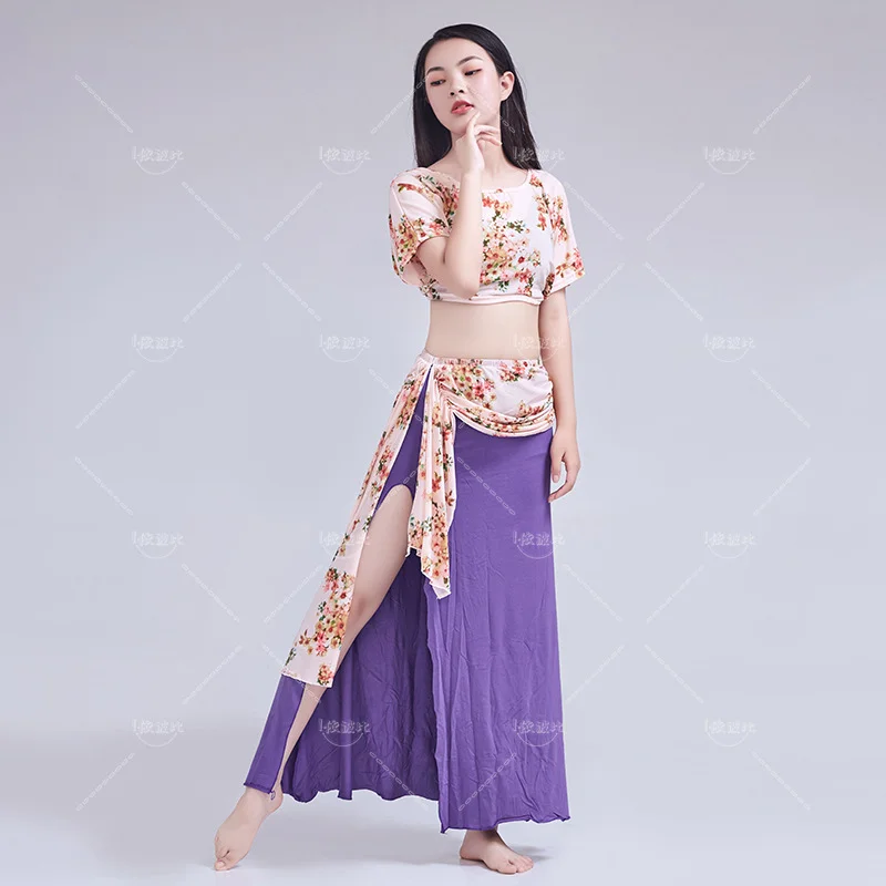 

Belly Dance Top Skirt Set Practice Printing Clothes Sexy Woman Long Skirt Suit Performance Carnaval Stage Dance Wera Costumes