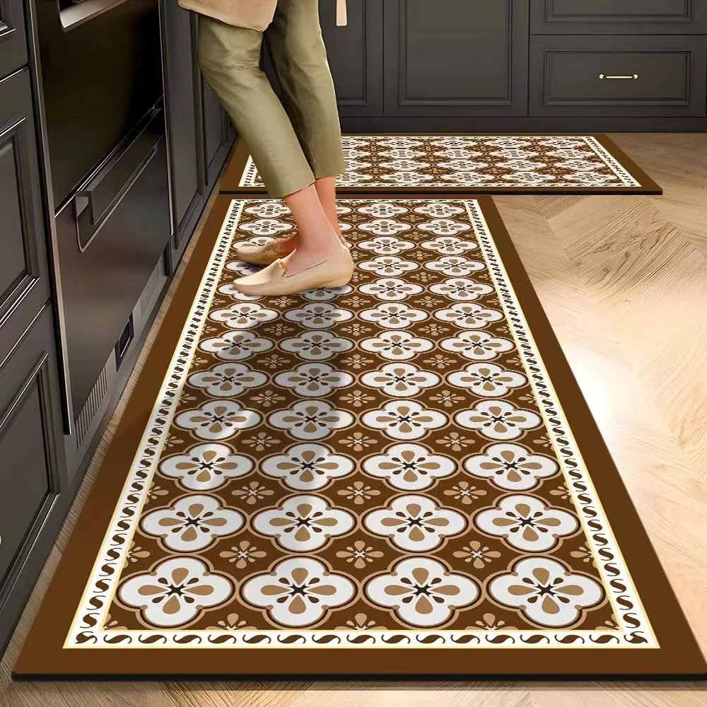 VIKAMA Vintage American-Style Floor Mat For Kitchen Water And Oil Absorbing Slip-Resistant Durable And Stain-Resistant Home Deco