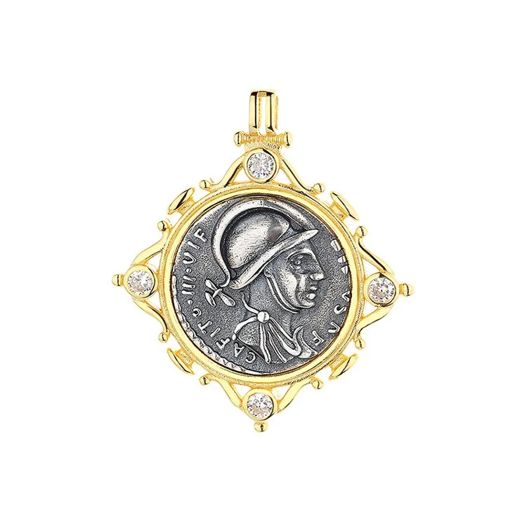 

MES-1ZFSILVER 925 Silver Fashion Luxury Mars Retro Gold Ancient Coin Necklaces Pendants Without Chain Women Wedding Jewelry Girl