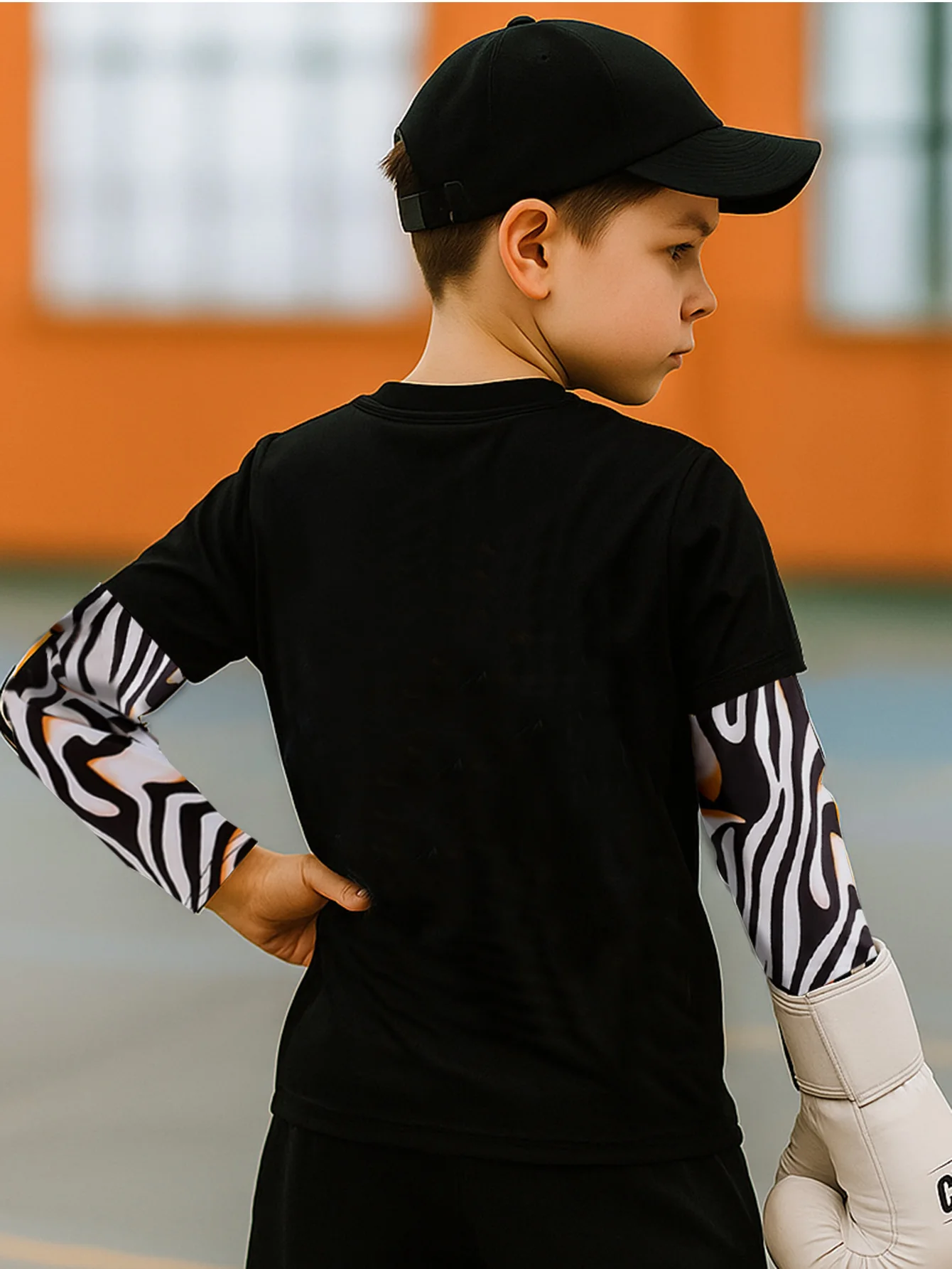 Teen Boys Spliced Sleeve T-shirt Muscle Tiger Boxing Print Long Sleeve Top Cool Streetwear for Kids 5-14 Years Breathable Quick