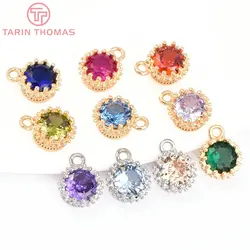 (898) 6PCS 7MM 24K Gold Color Brass with Zircon Round Charms Pendants High Quality DIY Jewelry Making Findings Wholesales