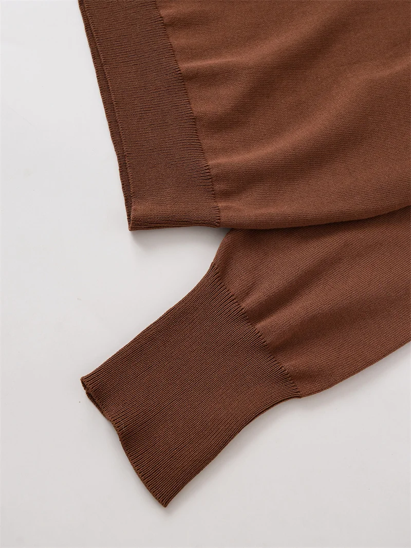 Dames top 2025, herfst nieuwe stijl kameel sjaal met lange mouwen versierd minimalistisch gebreide top casual mode persoonlijkheid veelzijdig