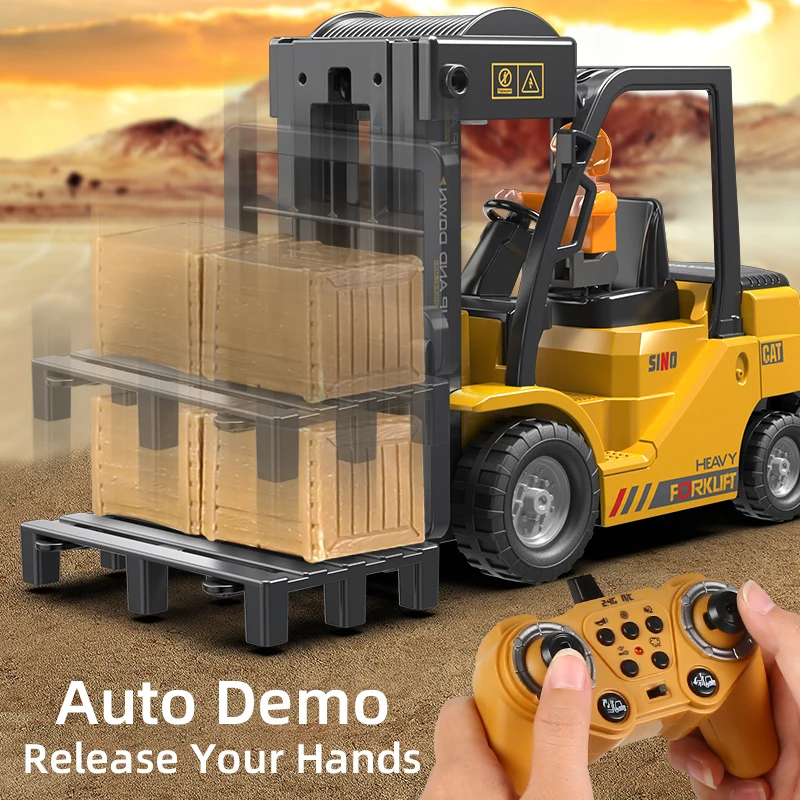 2.4Ghz Remote Control Car Rc Forklift Truck Engineering Vehicles Cranes Liftable Spray Simulated Sound Toys For Children\'s Gifts