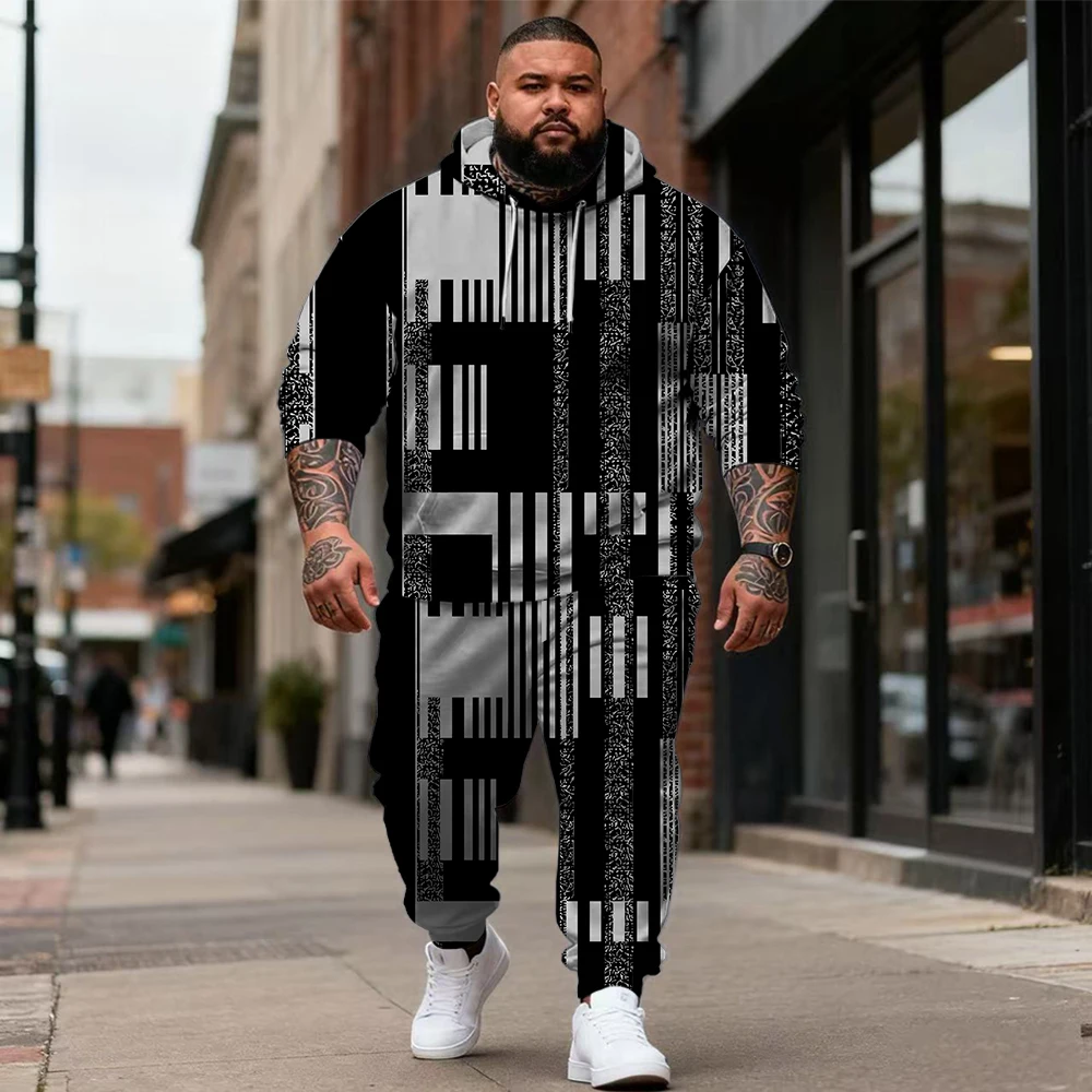 

S-9xl Мужская толстовка больших размеров для больших и высоких людей: клетчатые линии — одежда из двух предметов, дышащий материал, стильный дизайн