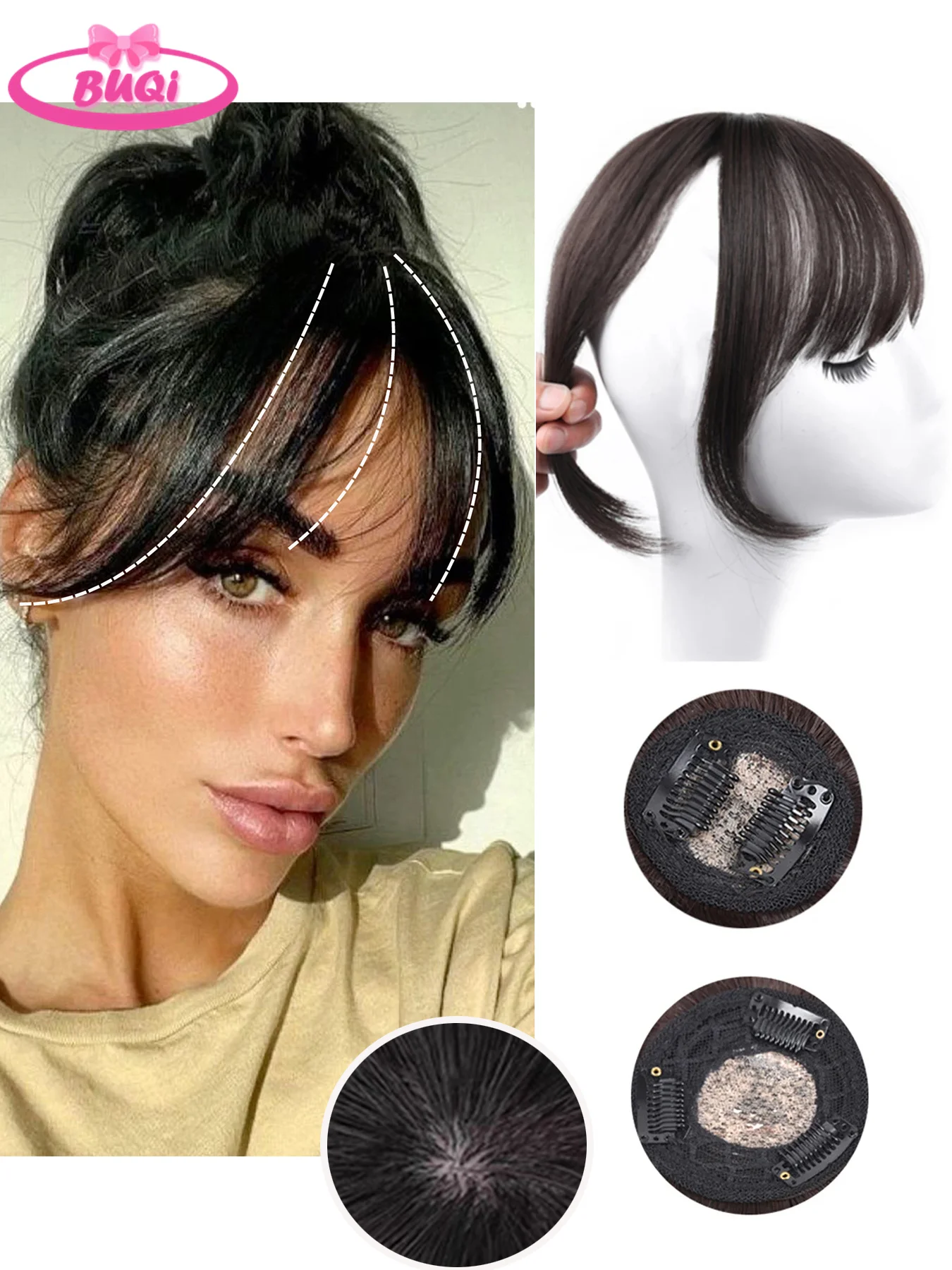 Buqi Synthetische 3Dair Pony Haar Clip-In Pony Extensie Nep Pony Natuurlijke Valse Knal Topper Haarstuk Onzichtbare Clourse Pony