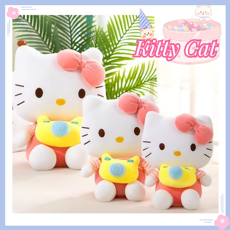 Saniro Hello Kitty Plush Camera Doll 35cm Cute Cat Kitty Toys Soft Stuffed Animal Pillow Decoration Children's Gift Girl Present