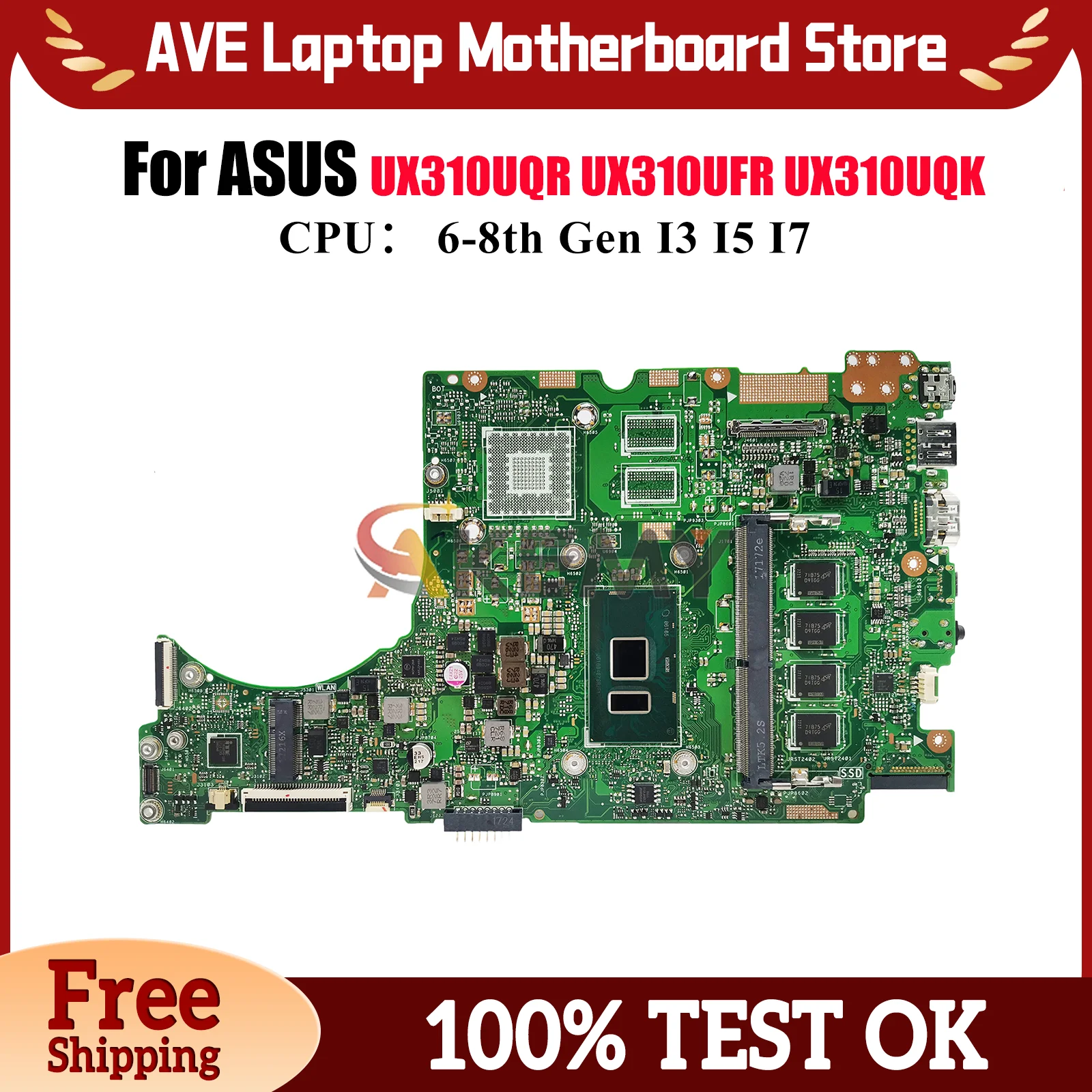 

UX310UA Laptop Motherboard For ASUS UX310UAK UX310UQR UX310UV UX310UFR RX310U U3000U UX310UQ UX310UQK Mainboard W/ I3 I5 I7 CPU