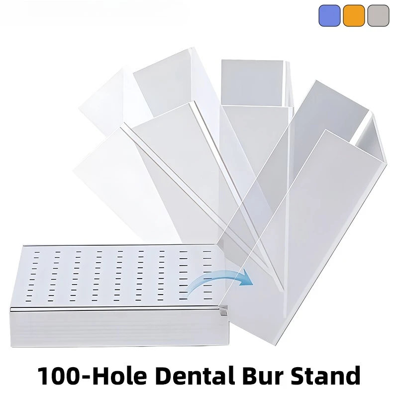 1Pcs Dental Instrument Sterilization Tray, Aluminum Alloy Open-Style Bur Holder, 100-Hole High-Speed and Low-Speed Bur Holder