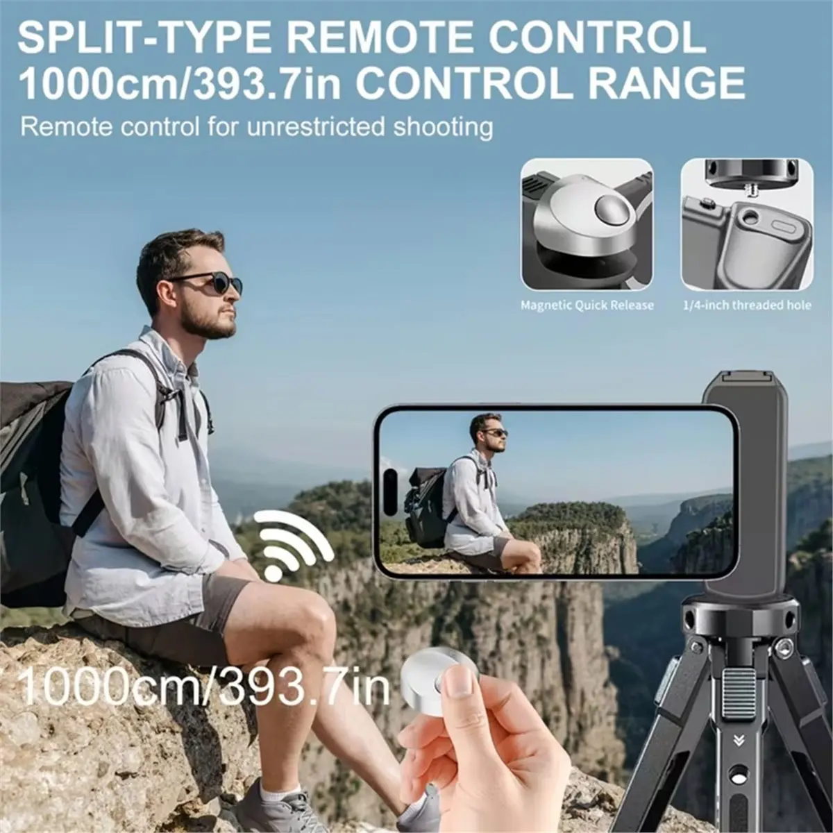 Magnetic Phone Camera Grip + Selfie Light Bundle Kit Wireless Shutter Handle Grip Selfie Stablizer with 1/4 Cold Shoe