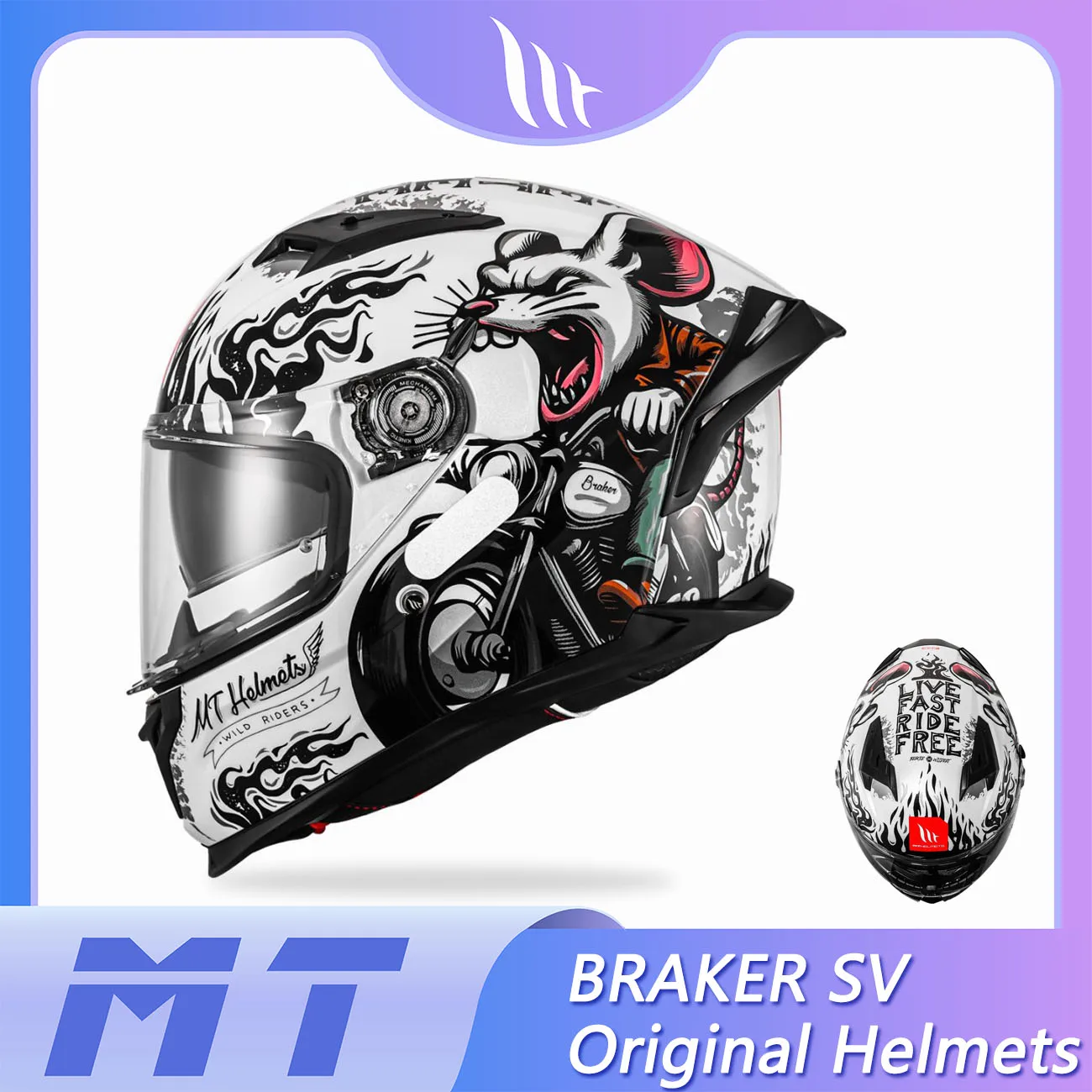 

MT Helmets BRAKER SV Original Motorcycle Racing Motocross kask Solid Gloss White ECE 3C DOT Approved Safety Modular Personalised