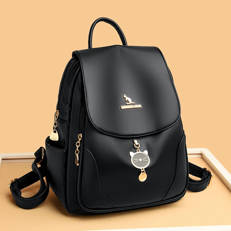 

Women Soft Leather Backpacks Vintage Female Shoulder Bags Sac a Dos Casual Travel Ladies Bagpack Mochilas School Bags For Girls