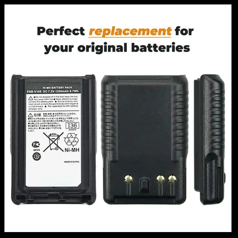FNB-V106 DC 7.2V 1200mAH 8.7Wh Two Way Radio Replacement Ni-MH Battery for Yaesu Vertex Standard VX-230 VX-231 VX-231L VX228