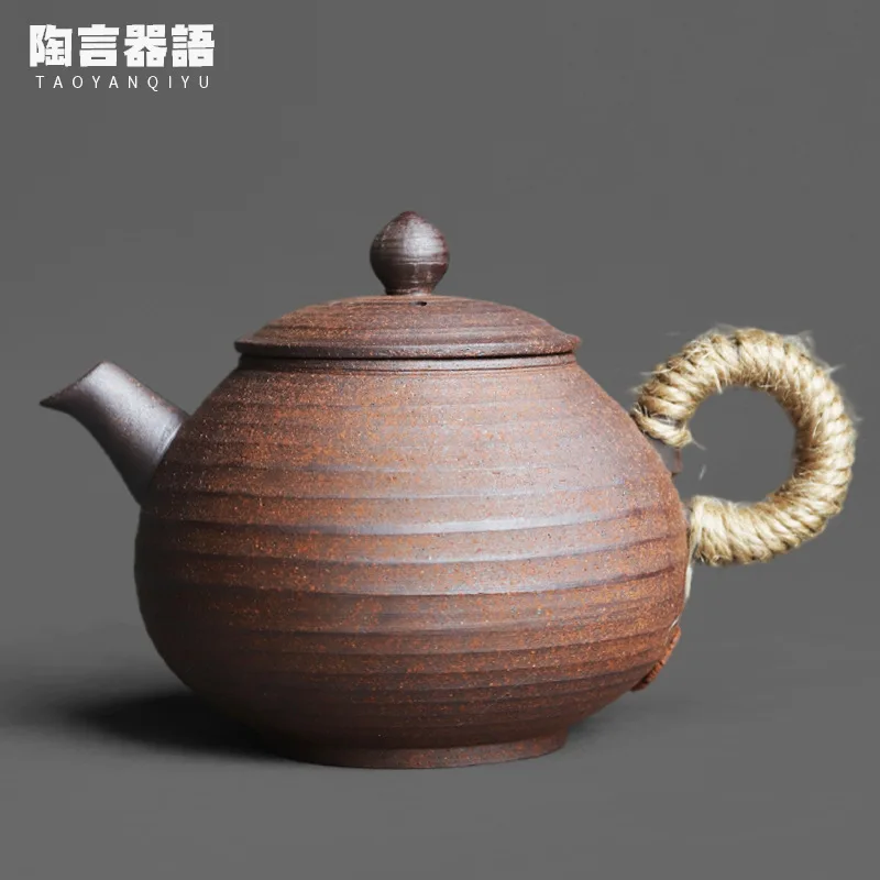 Rock mine clay round drop hand-held teapot unglazed unglazed unglazed firing craft Japanese Zen tea ceremony health single teapo