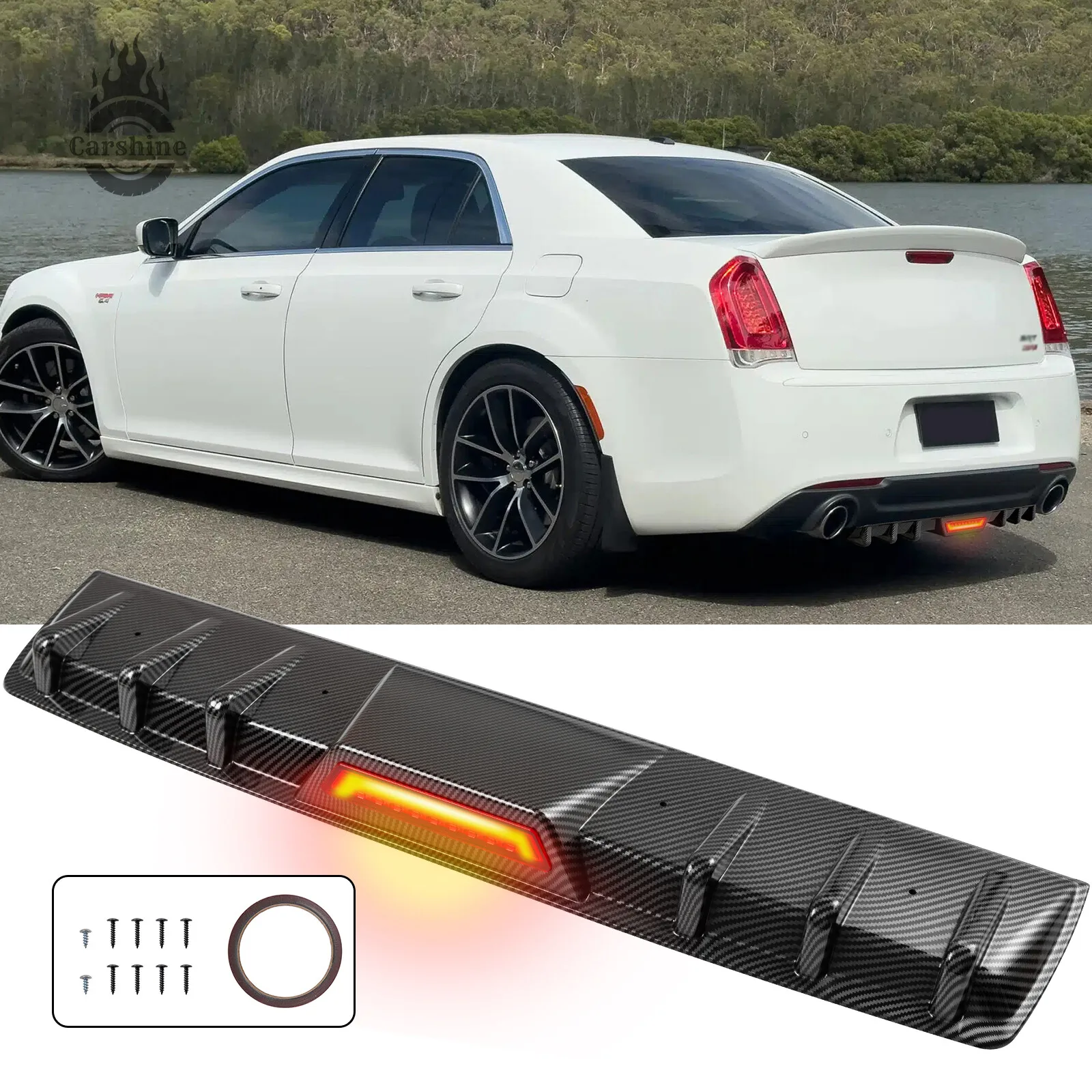 

Carbon Fiber Rear Bumper Diffuser w/LED Tail Brake Light For Chrysler 300