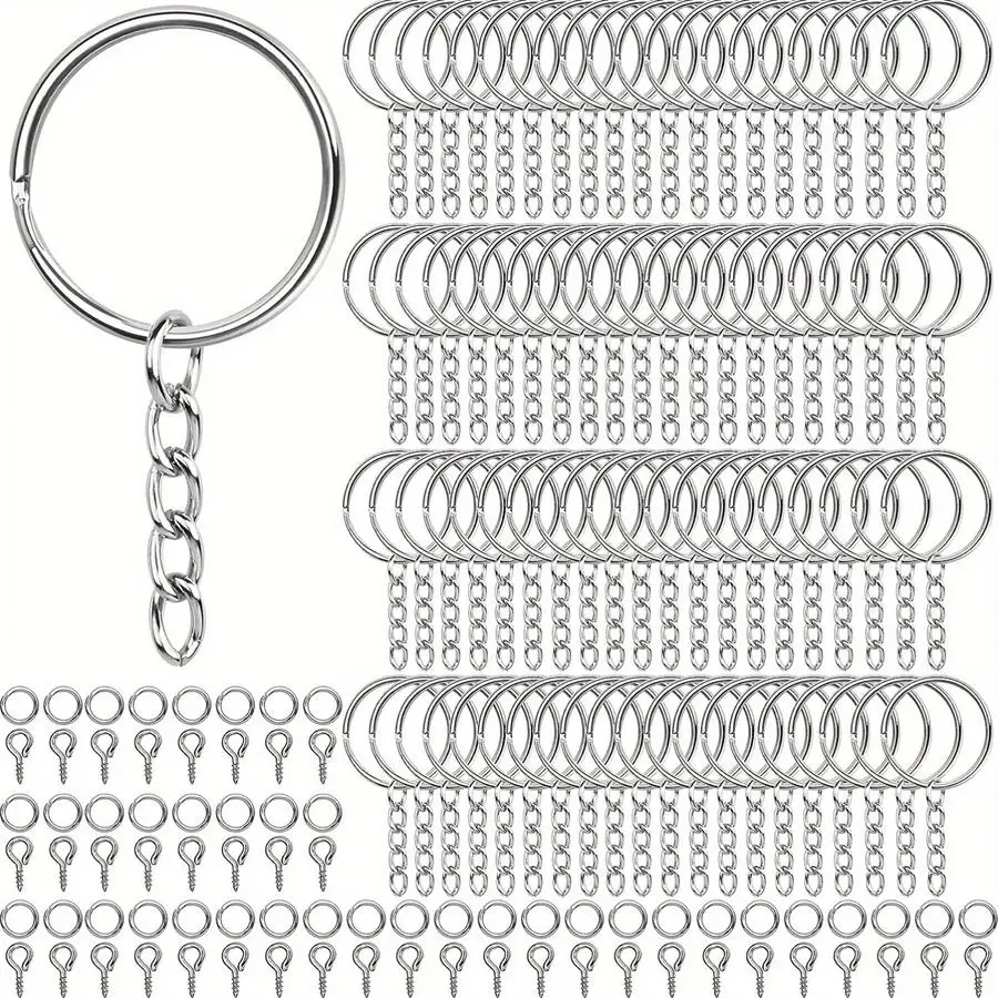 1/5/10/20/50/100pcs Iron Keychain Set, Open-Loop Pendant Additions, Including 25Mm Eyelet Pins And Chains, for Making Keychain C