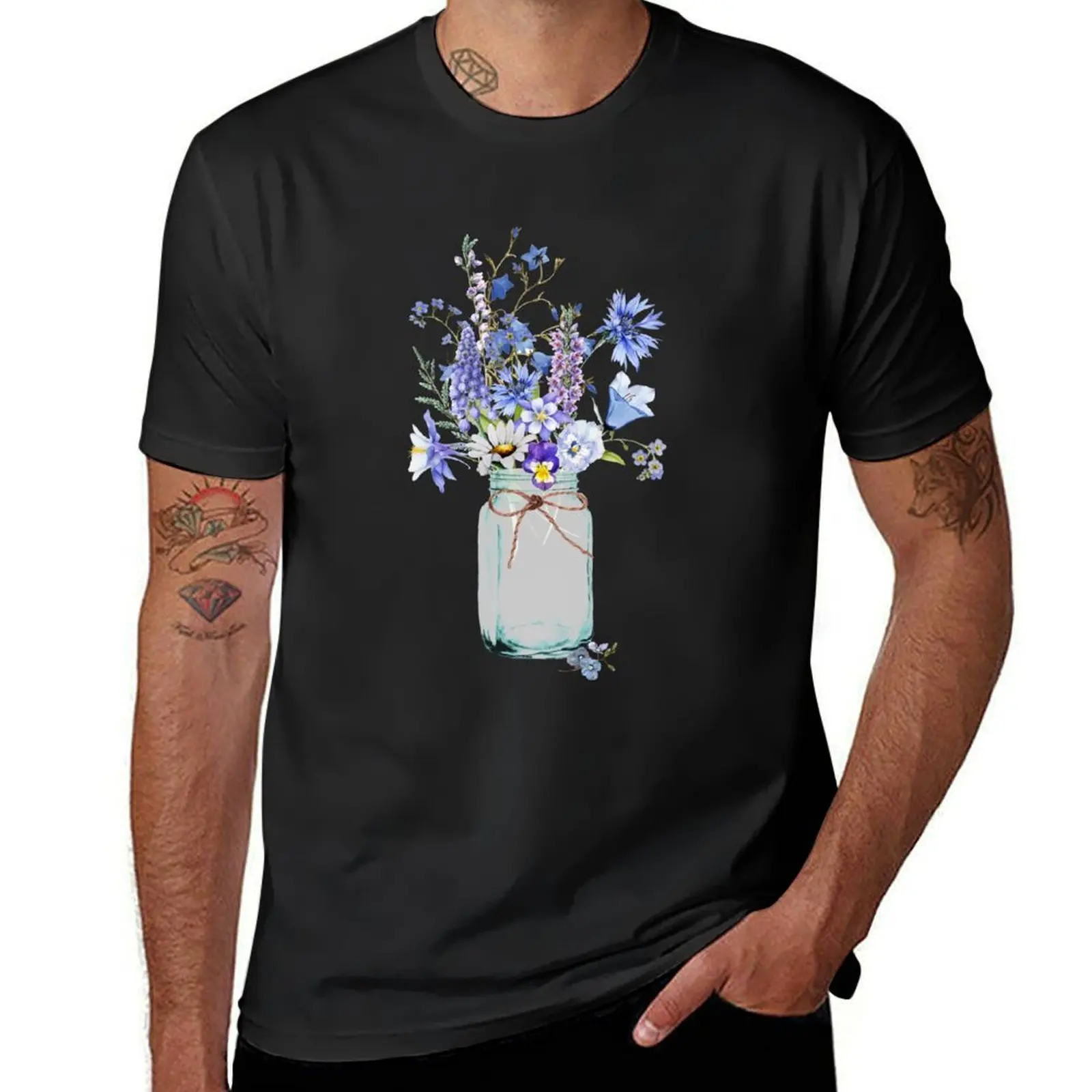 Scandinavian Vase with Wildflowers T-Shirt tees customizeds tops aesthetic clothes T-shirts for men cotton