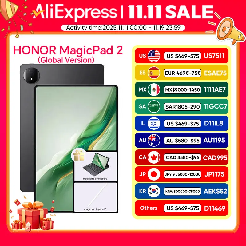 Global Version Honor Tablet MagicPad 2 12.3 inch 3K OLED 144Hz Display Snapdragon 8s Gen 3 Processor 10050mAh Battery 66W Wired