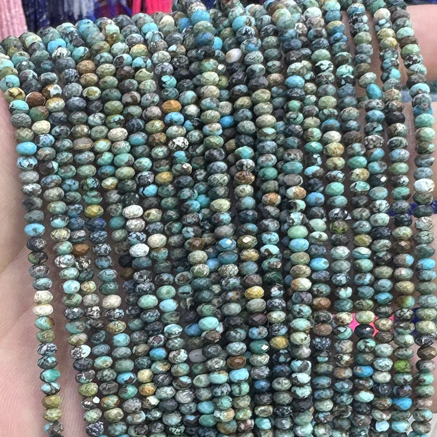 Optimize Green Turquoise Stone Disc Bead Small Faceted Loose Beads for Jewelry Making DIY Necklace Bracelet 15''3x4mm