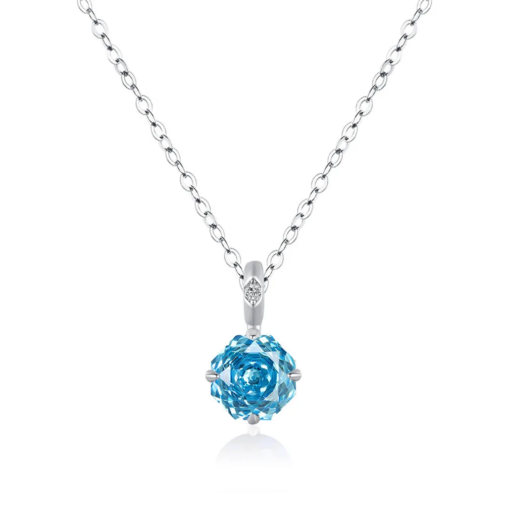 

New Rose Cut Necklace Women's S925 Sterling Silver Sea Blue High Carbon Diamond Pendant Minimalist Series Clavicle Chain