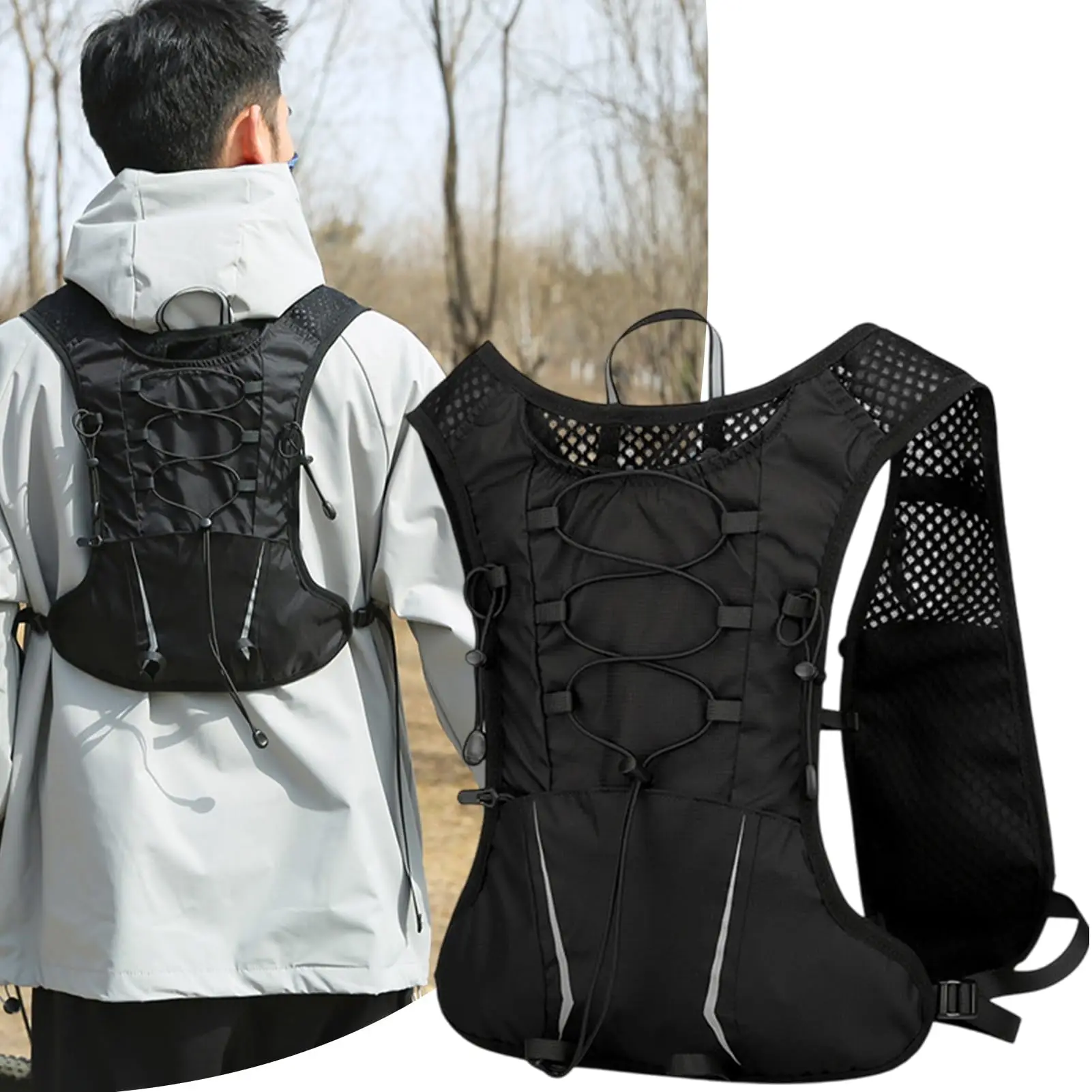

Tactical Hydration Vest Backpack Adjustable Reflective Water Bladder Hydration Packet Pouch for Running Cycling Hiking jogging