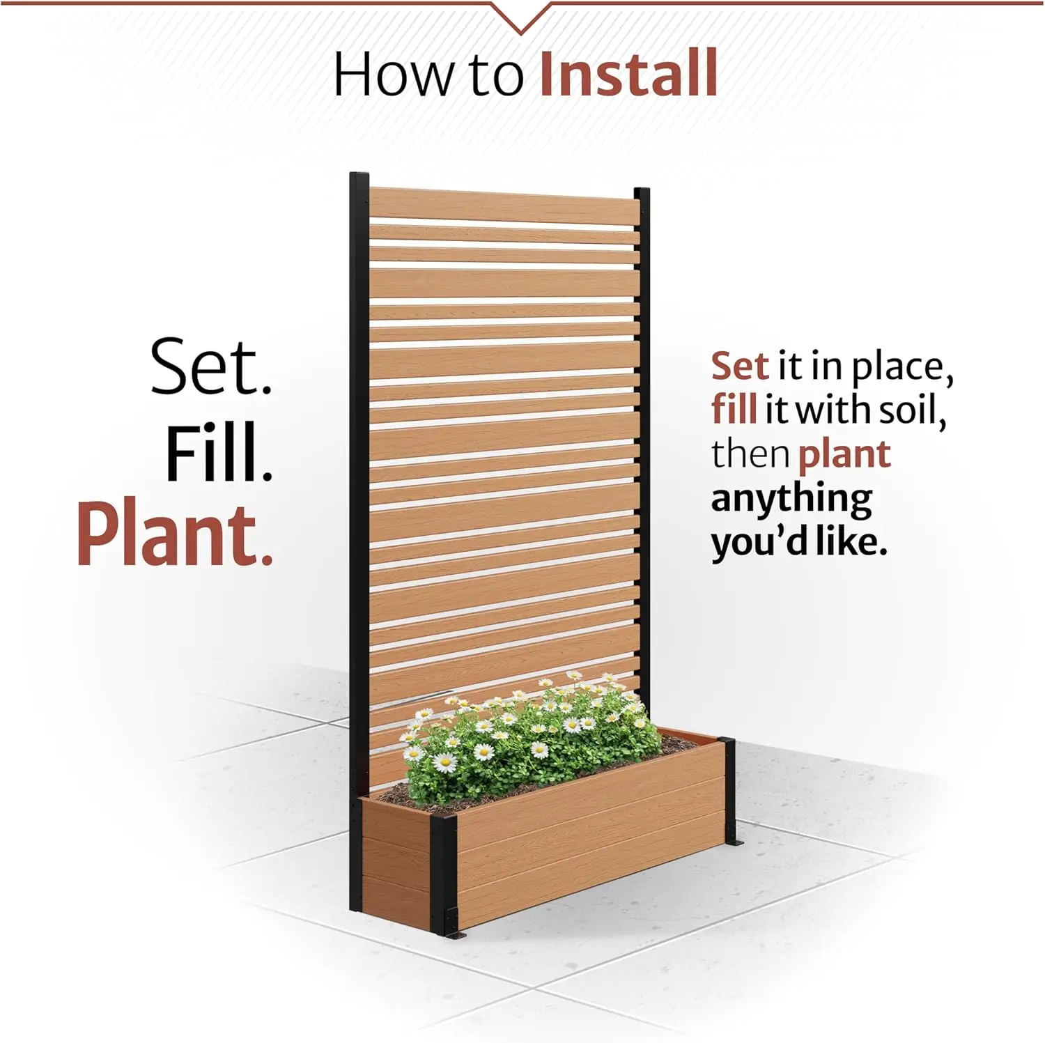 

6ft H x 3.8ft W x 1ft L (1 Screen w/Planter) Freestanding Florence Cedar Color Patio Privacy Screen with Planter Box,Hot