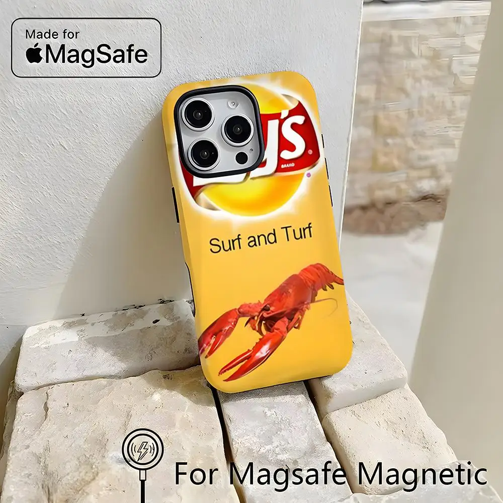 Funda de teléfono Lays y Lux con patatas fritas para IPhone 16, 15, 14, 13, 12, 11 Pro Max, 16 Plus, cubierta magnética brillante 2 en 1