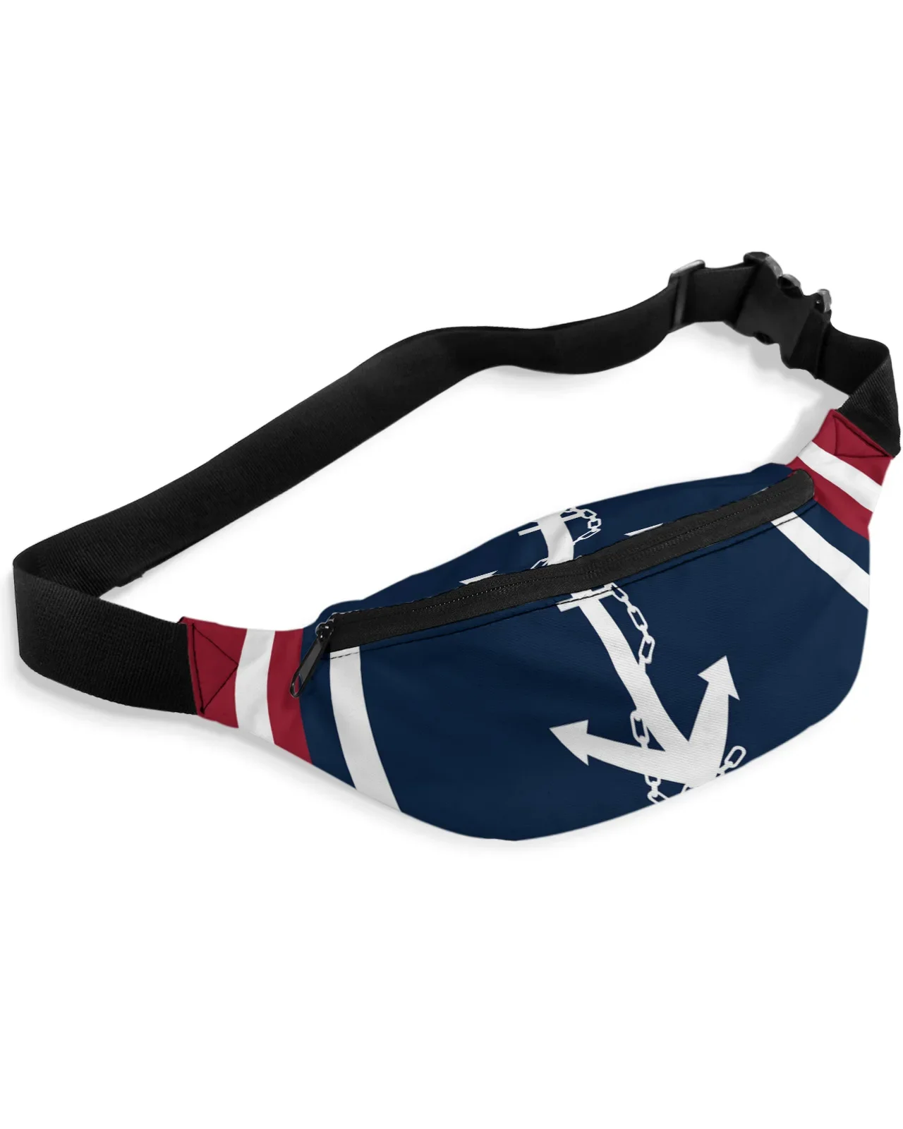 Vertical Blue Red Stripe White Anchor Men Women Waist Bag Fanny Pack Phone Belt Bag Wallet Pouch Waterproof Banana Hip Bags