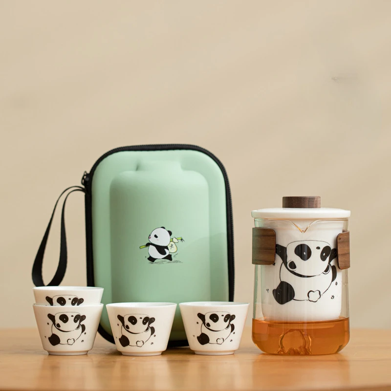 Cultural and Creative Panda Travel Tea Set One Pot Four Cups Outdoor Camping Quick Cup Portable Ceramic Teaware Gift