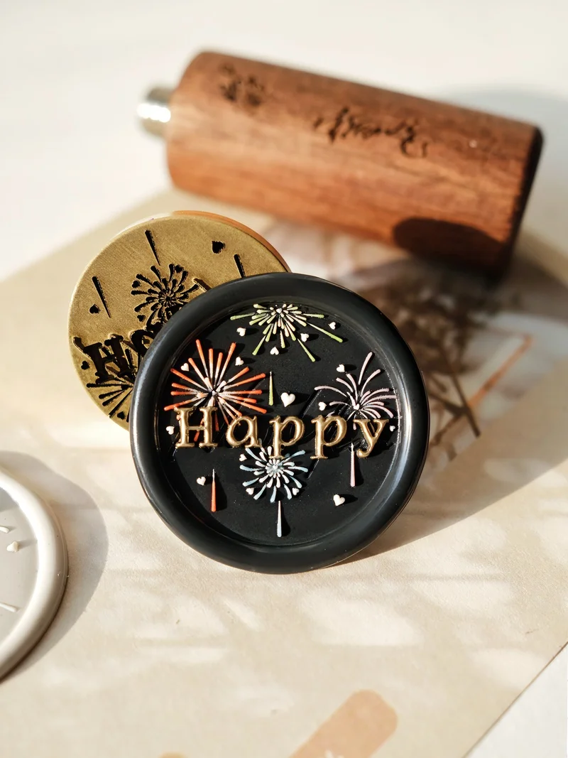 Fireworks Fire Seal Copper Head Multi-Layer 3D Laser Relief Envelope Invitation Wax Seal Stamp Handmade Diy Toy Children'S Stamp