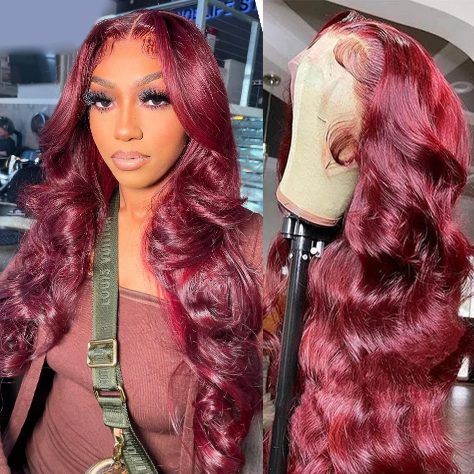 

99J Body Wave Wig 13x4 HD Lace Frontal Human Hair Wigs Red Burgundy Brazilian Loose Deep Body Wave Wig Colored Human Hair Wigs