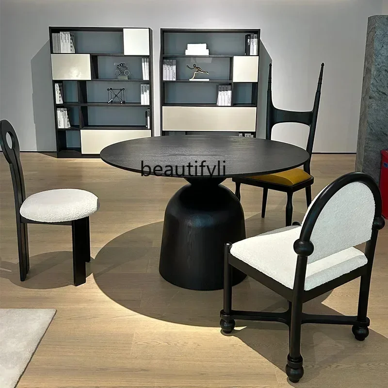 

Cy Medieval Wabi-sabi Wind Round Solid Wood Dining Table French Ash Wood Solid Wood Home Dining Table Designer