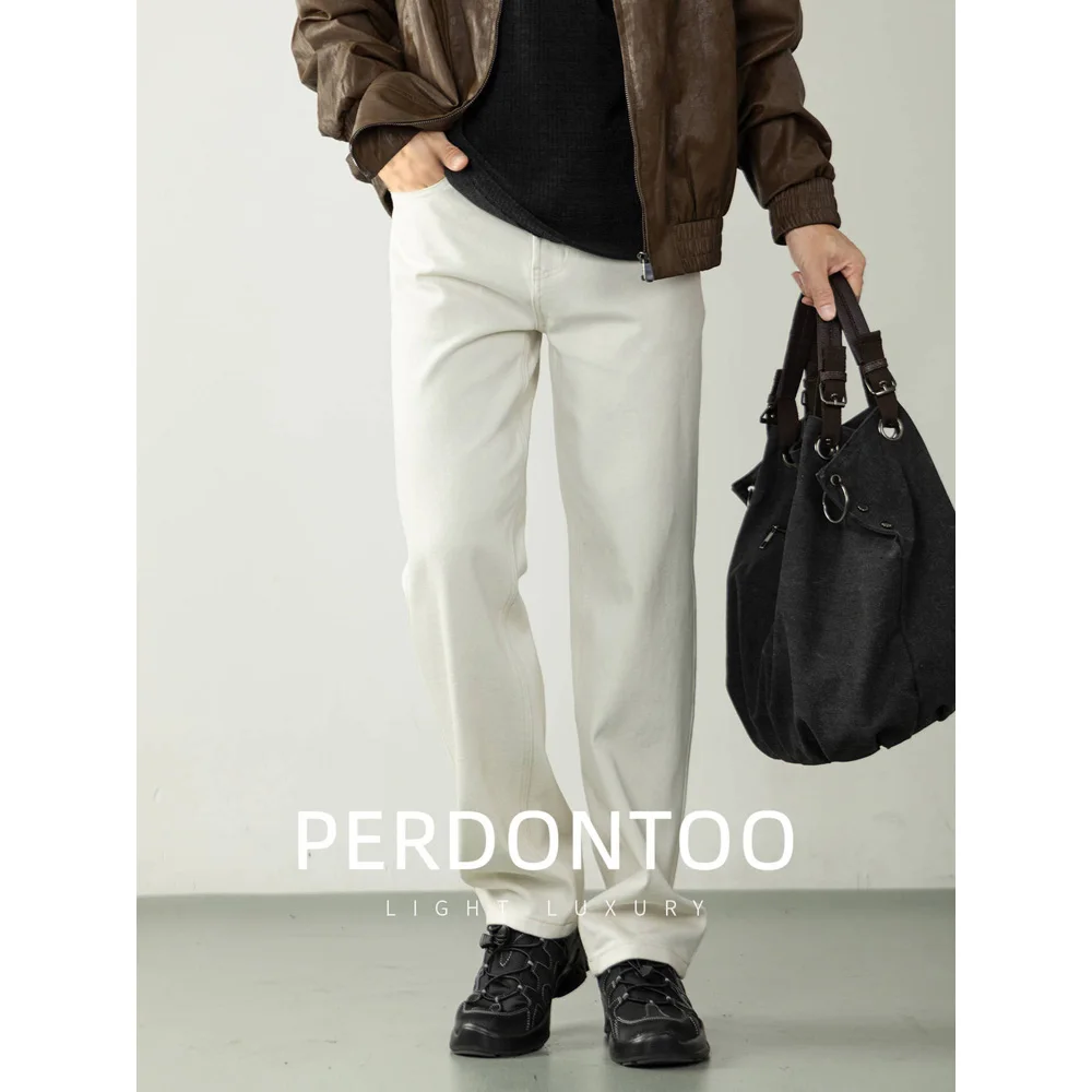 남성 통근용 루즈 캐주얼 한국 패션 스트리트웨어 빈티지 화이트 진 데님 팬츠 남성 플러스 사이즈 스트레이트 바지